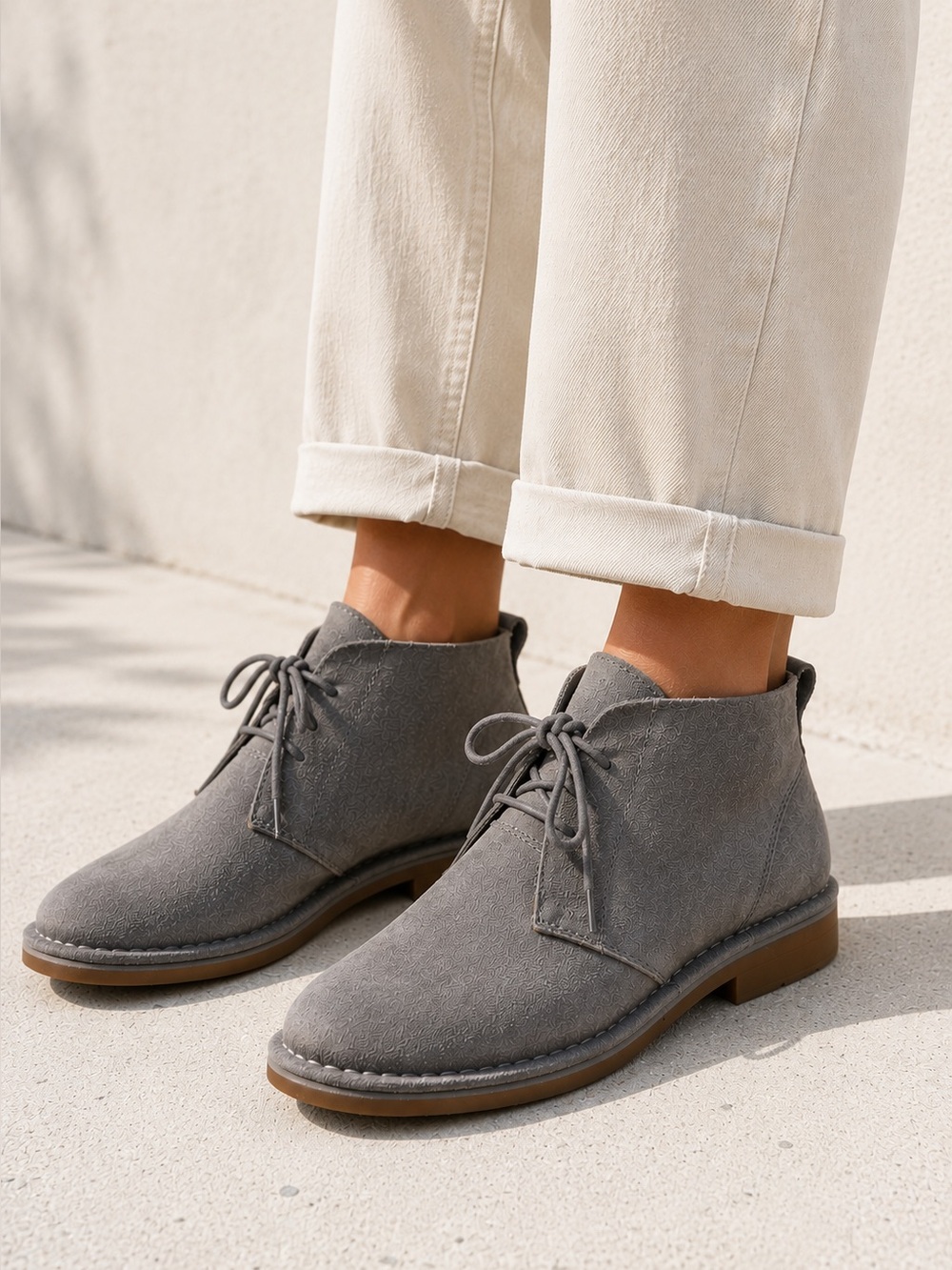 Hush Puppies Womens chukka Cyra Catelyn Grey Suede Ankle Boots shoes sz9 Lace-up